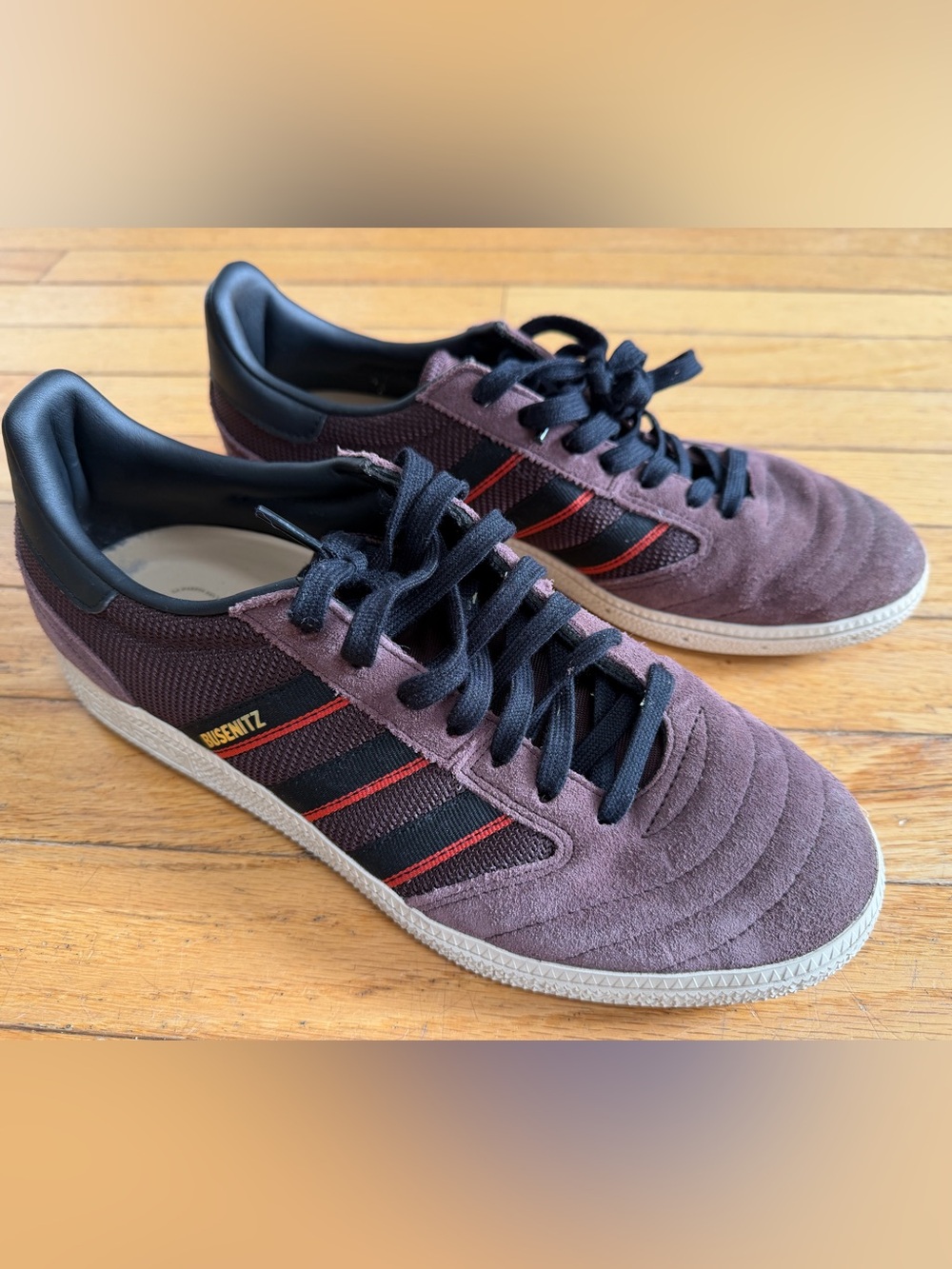 adidas Businetz in Burgundy with Black and Red Stripes